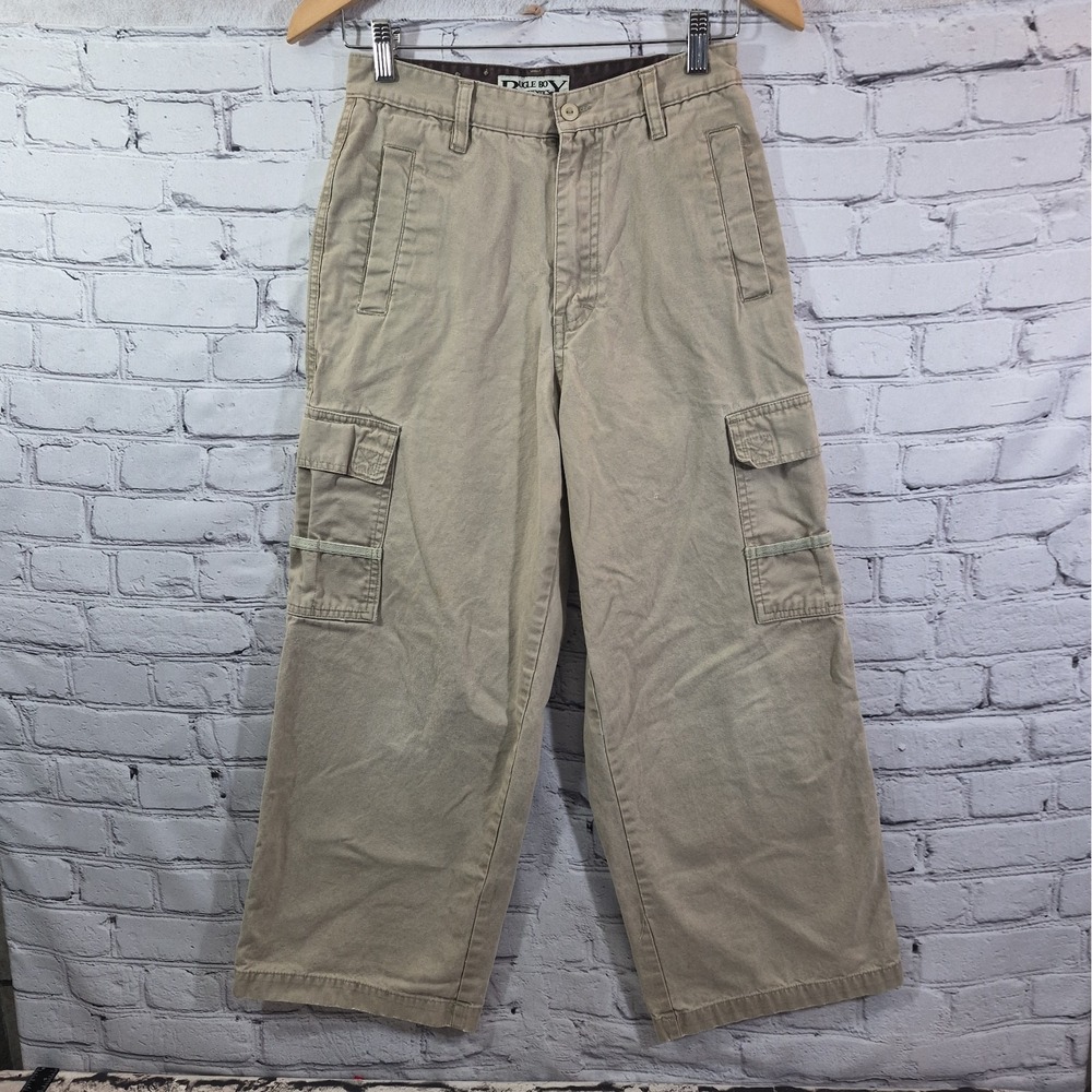 Vintage 90's Y2K Bugle Boy Khaki Cargo Pants Boys 14 Wide Leg Skater Flaw